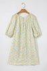 Charming Floral Print Frilled Half Sleeve U Neck A-Line Dress